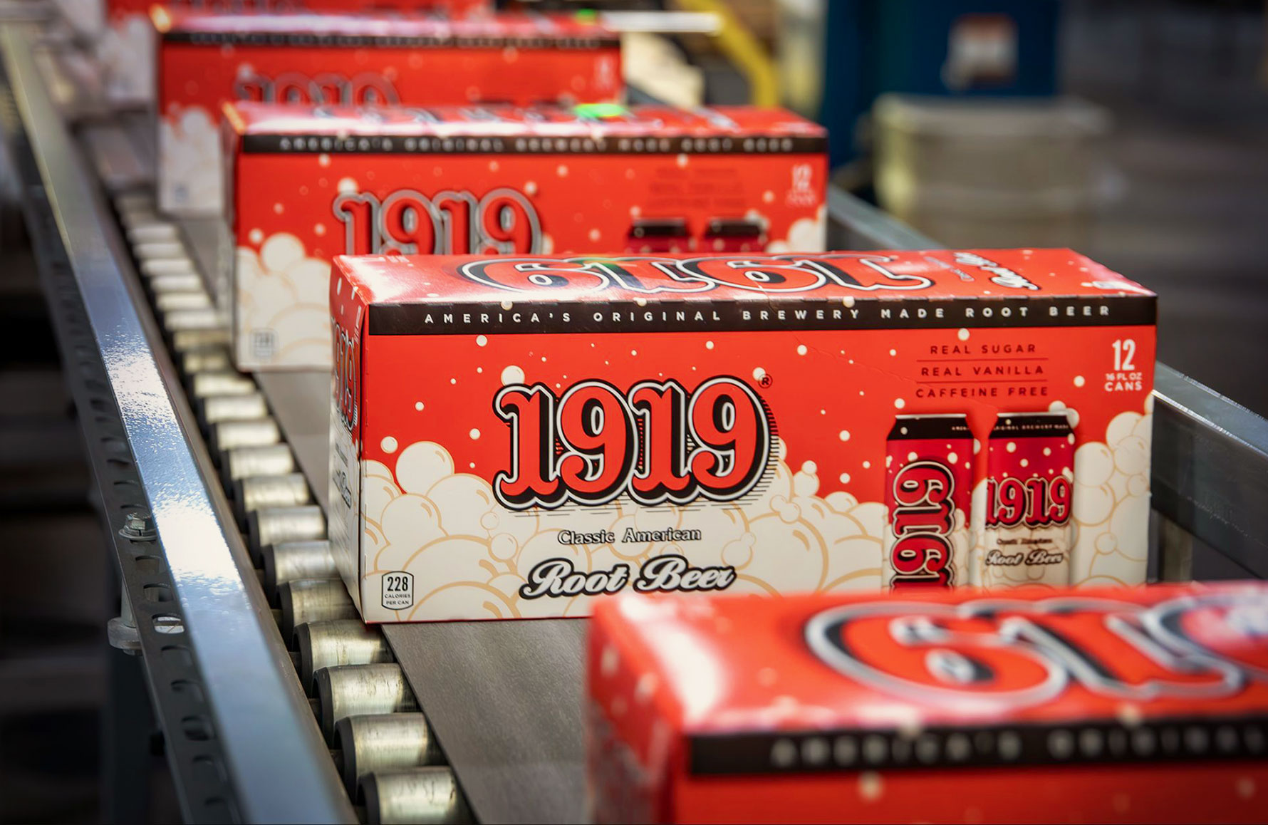 1919 Root Beer on Conveyor Belt